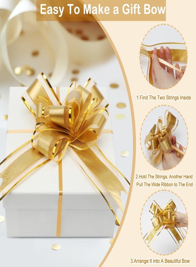 HEYTIMI 50 Pcs Large Pull Bows for Gift Wrapping, 7 Inch Rose Pattern Ribbon Bows for Presents Package Gift Baskets or Flower Decorations, Christmas, Wedding, Valentine's Day Anniversary Party Decor (Gold) - Image 3